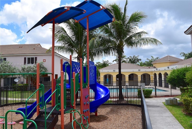 view of playground featuring a community pool