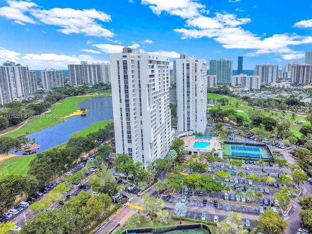 bird's eye view featuring a water view