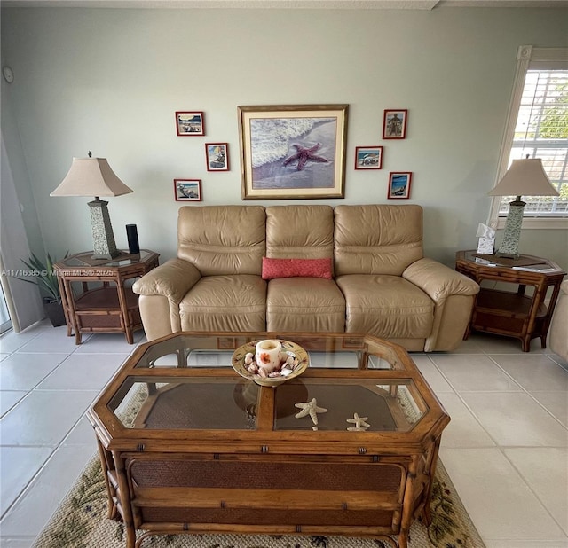 living room featuring light tile patterned floors