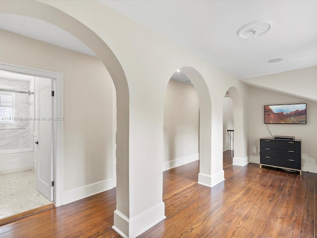 interior space with dark hardwood / wood-style floors