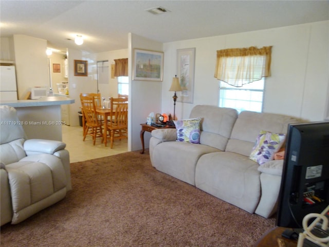 living room featuring carpet flooring