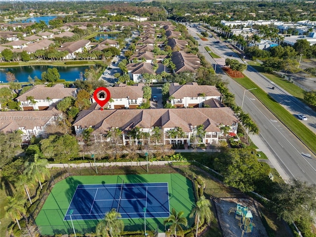 drone / aerial view featuring a water view