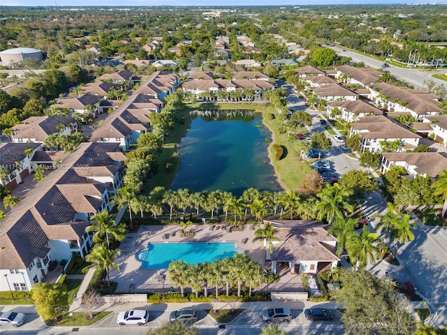 aerial view with a water view