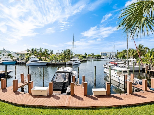 dock area with a water view