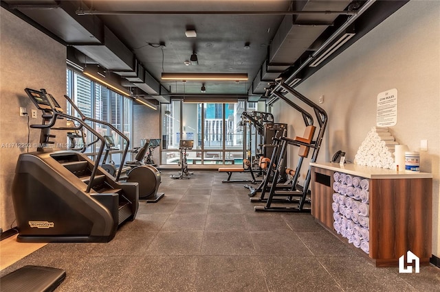 exercise room featuring floor to ceiling windows and a wealth of natural light