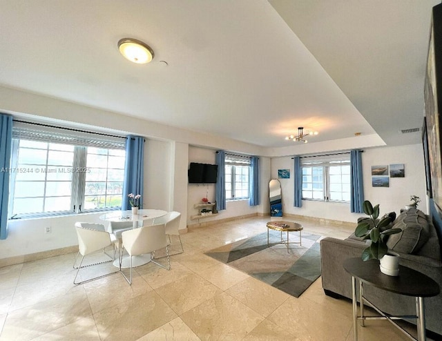 living room featuring light tile patterned flooring