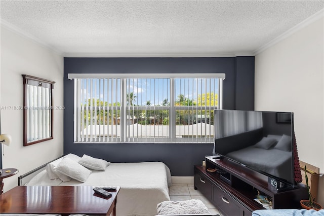 interior space with crown molding and a textured ceiling