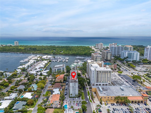 aerial view with a water view