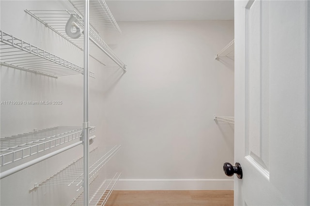 walk in closet featuring light hardwood / wood-style flooring