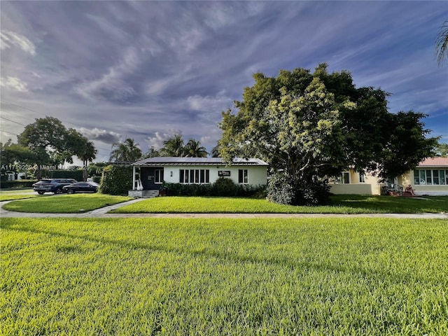 ranch-style house with a front lawn