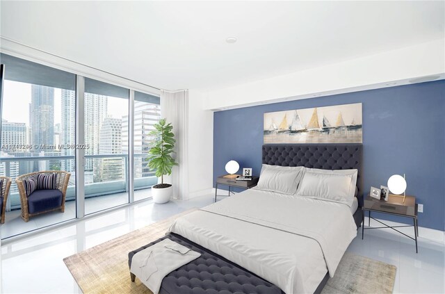 495 Brickell Ave Unit 2301, Miami, FL 33131 - bedroom with floor to ceiling windows, tile patterned flooring, access to outside, and baseboards