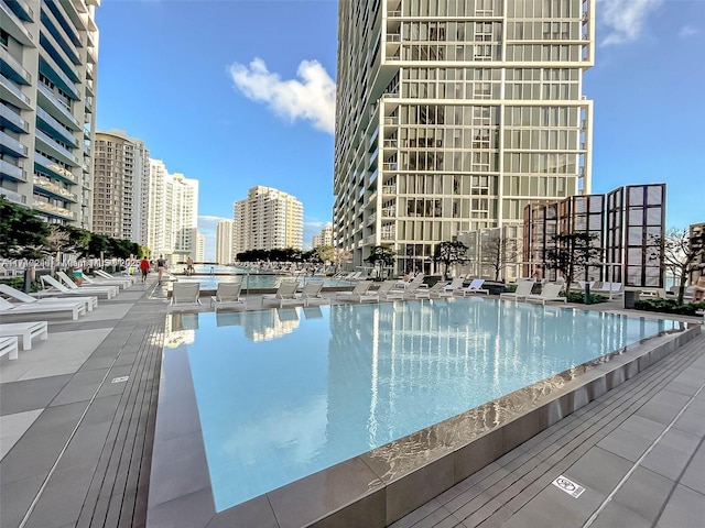 view of pool featuring a patio