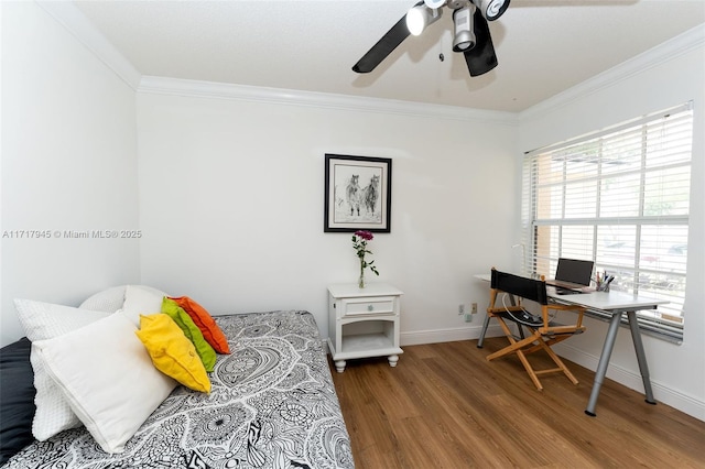 13080 NW 8th Ct, Sunrise, FL 33325 - bedroom featuring crown molding, wood finished floors, a desk, and ceiling fan