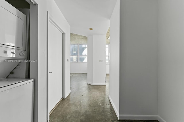 interior space with stacked washer / drying machine