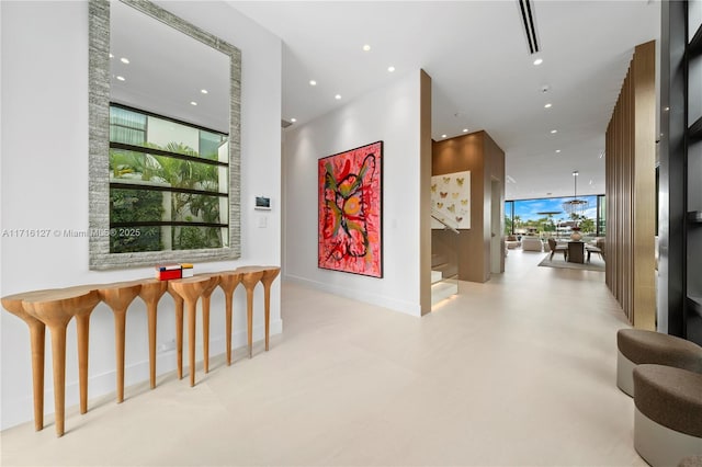 315 N Shore Dr, Miami Beach, FL 33141 - corridor featuring recessed lighting, visible vents, and stairs