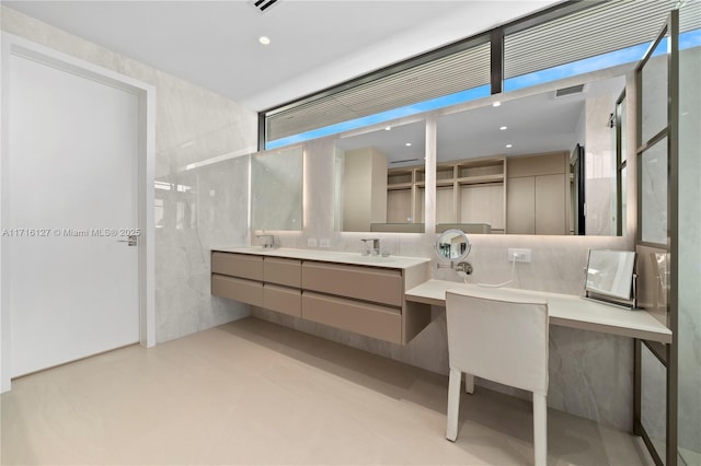 315 N Shore Dr, Miami Beach, FL 33141 - full bath featuring visible vents, a sink, double vanity, and finished concrete flooring