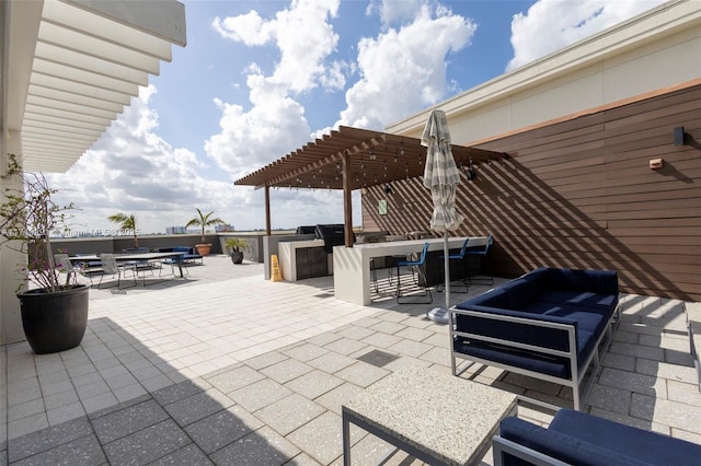 view of patio / terrace with a pergola and an outdoor kitchen