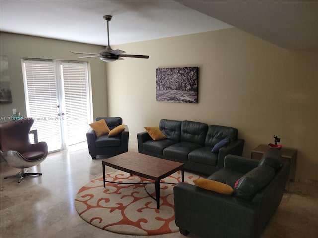 living room featuring ceiling fan