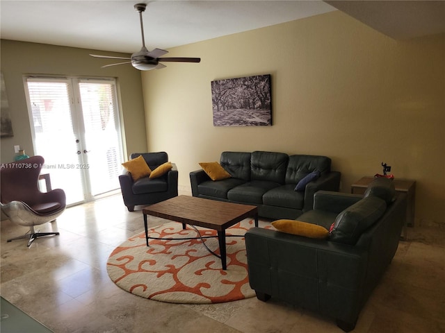 living room with ceiling fan