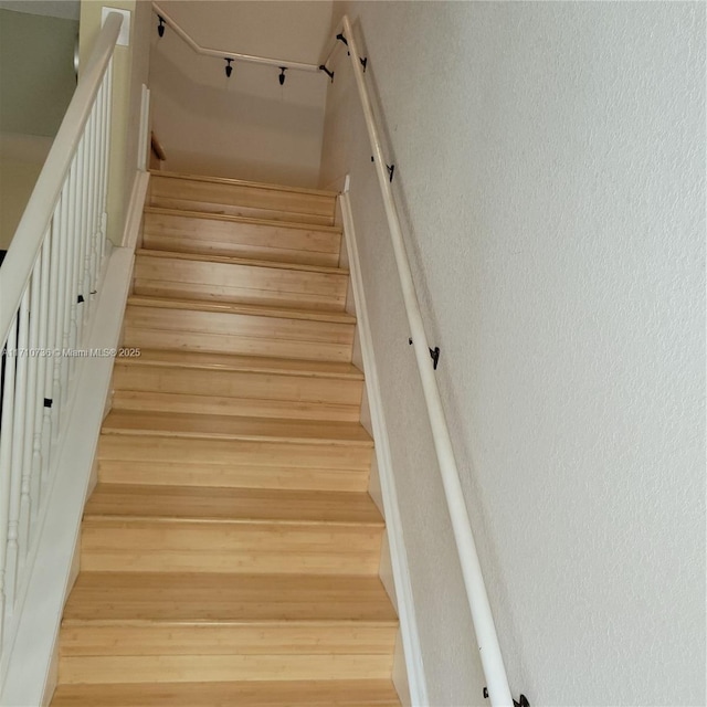 staircase featuring hardwood / wood-style floors