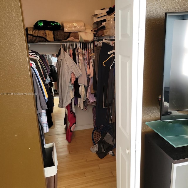 walk in closet with light wood-type flooring