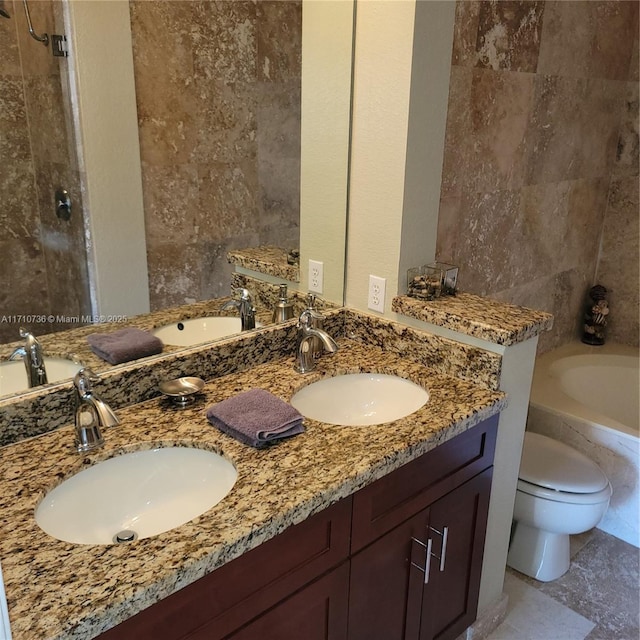 full bathroom with vanity, toilet, and tub / shower combination