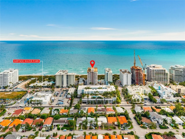 drone / aerial view with a water view and a city view