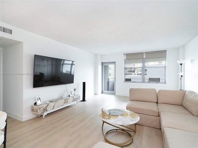 living room with light hardwood / wood-style floors