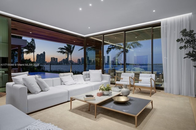 living room with floor to ceiling windows