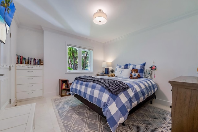 bedroom with ornamental molding