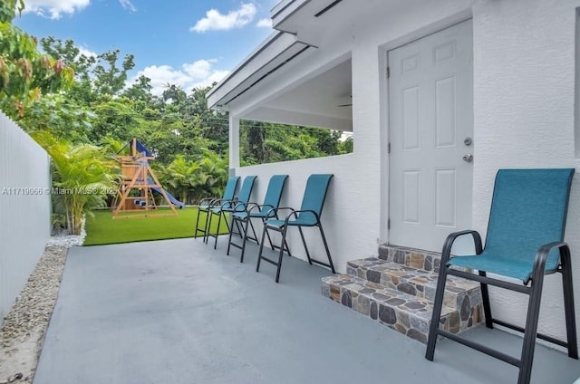 view of patio / terrace with a playground