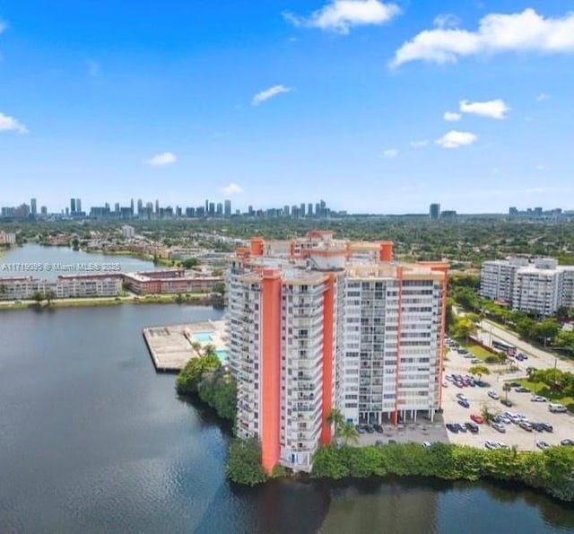 aerial view featuring a water view