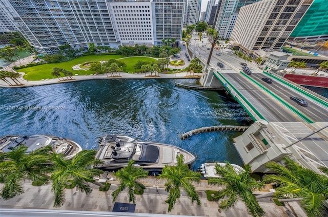 aerial view featuring a water view