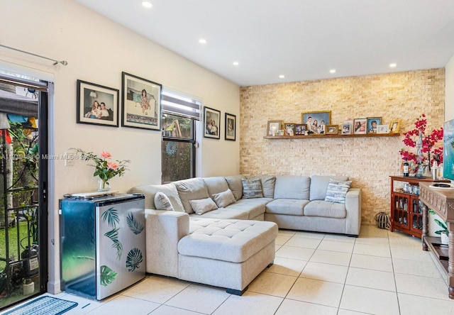 living room featuring light tile patterned flooring