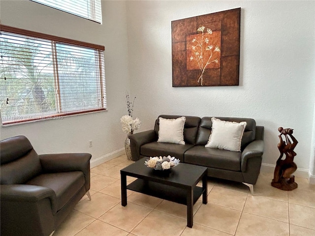 living room featuring light tile patterned flooring