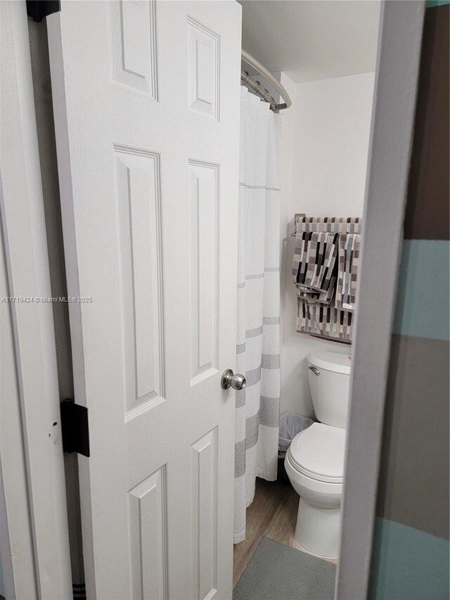 bathroom with wood-type flooring and toilet