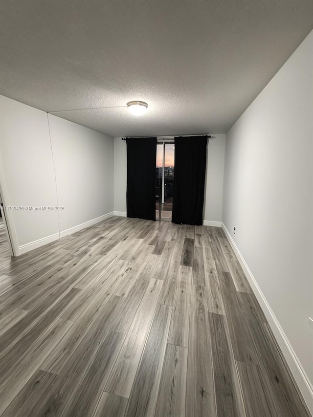 empty room featuring wood-type flooring and a textured ceiling