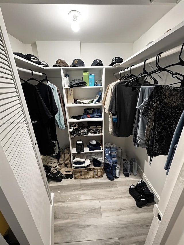 walk in closet featuring wood-type flooring