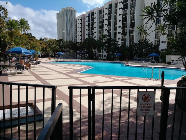 view of pool featuring a patio area