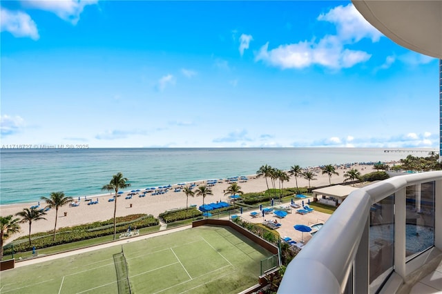 property view of water featuring a beach view