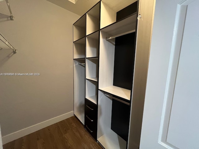 spacious closet with dark hardwood / wood-style floors