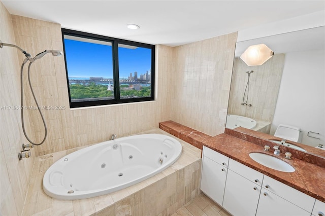 bathroom featuring toilet, tile patterned floors, and vanity