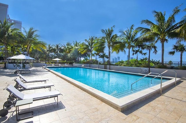 view of pool featuring a patio