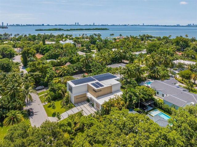 aerial view featuring a water view