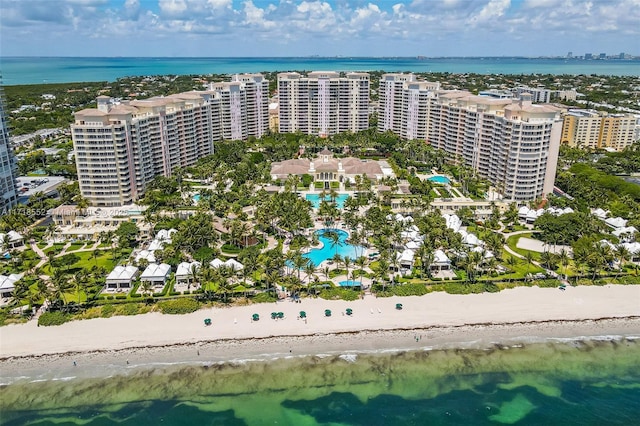 aerial view with a beach view and a water view