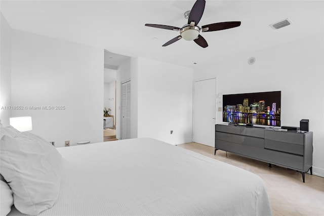 bedroom with a closet and ceiling fan