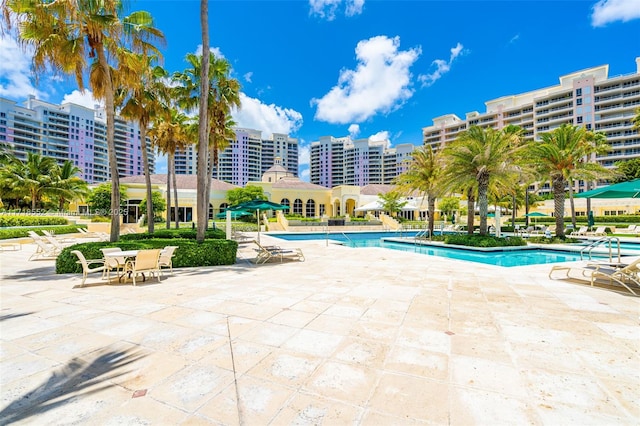 view of swimming pool with a patio area