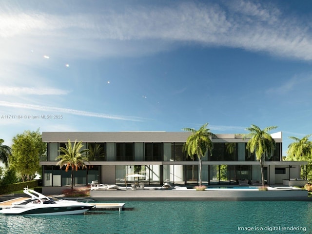 view of pool with a patio area and a water view