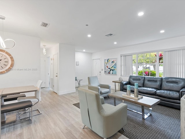 living room featuring light wood-type flooring