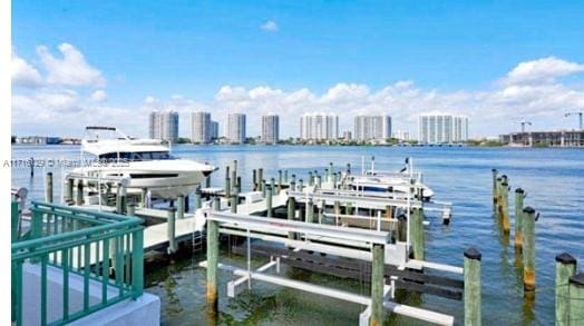 view of dock with a water view